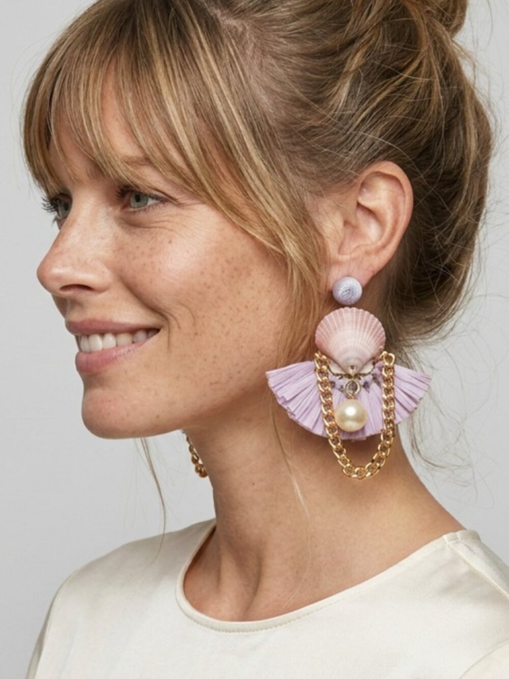 Shell Earrings Beach Mermaid Coastal Boho Purple Fan Statement Earring